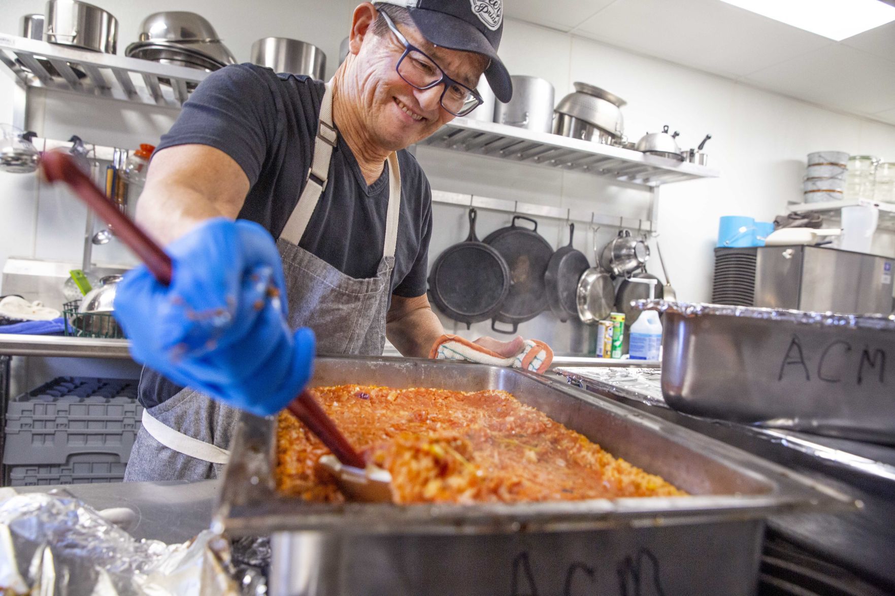 Cooking dinner with staples from food pantry shelves